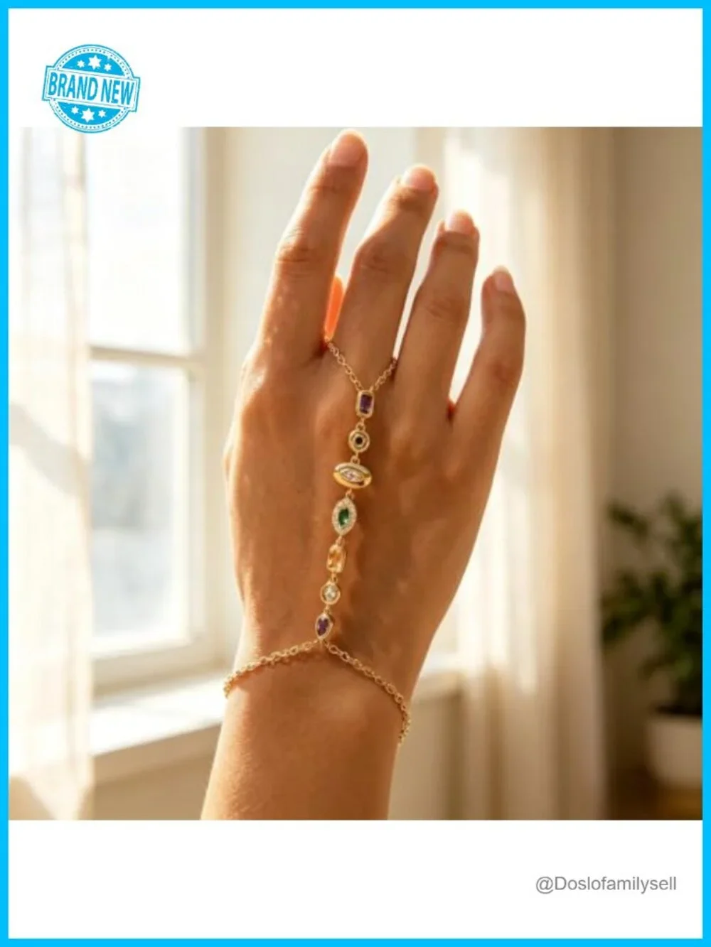 Hand Chain Bracelet for Women with Finger Ring, CZ Layered Link Bracelet
